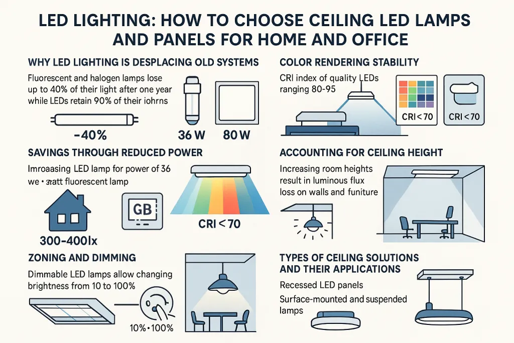 Led освещение: как выбрать потолочные светодиодные светильники и панели для дома и офиса